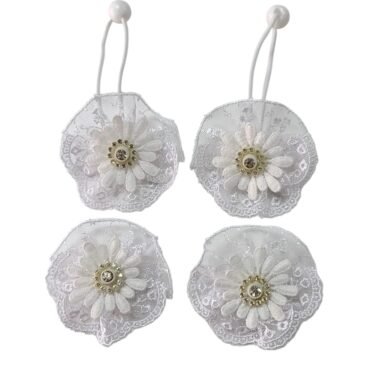 White Hair Tie Ponytail Holder and Hair Clips for Girls UAE handmade premium lace flower school accessories