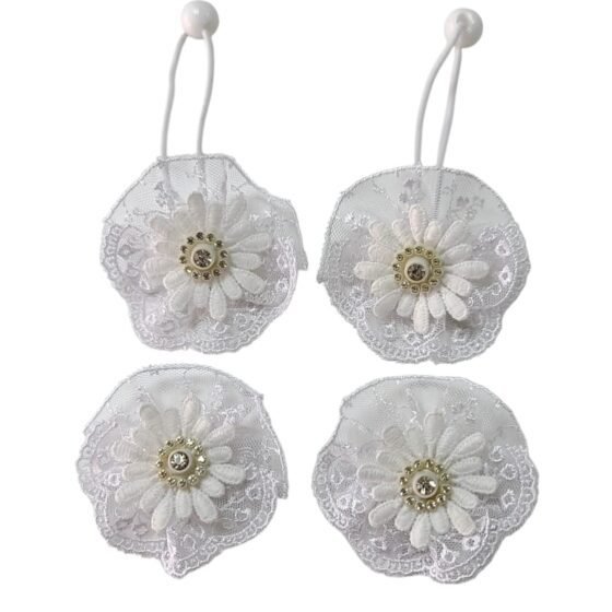 White Hair Tie Ponytail Holder and Hair Clips for Girls UAE handmade premium lace flower school accessories