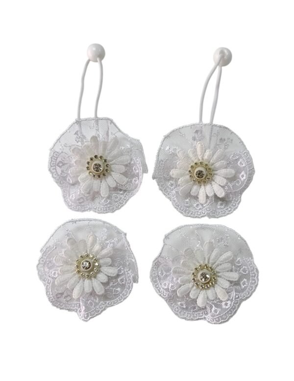 White Hair Tie Ponytail Holder and Hair Clips for Girls UAE handmade premium lace flower school accessories
