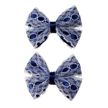 Navy Blue Hair Clips For School UAE Non Slip 2 Piece handmade with premium lace and satin ribbon