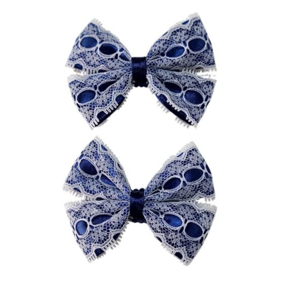 Navy Blue Hair Clips For School UAE Non Slip 2 Piece handmade with premium lace and satin ribbon
