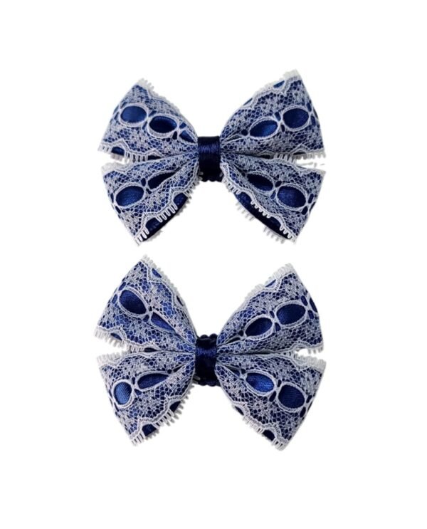 Navy Blue Hair Clips For School UAE Non Slip 2 Piece handmade with premium lace and satin ribbon